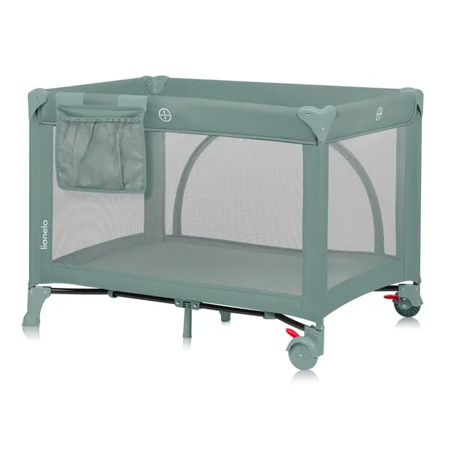 Patut pliant, Lionelo, Laura, 102 x 74 cm, Cu doua nivele, Functie de tarc, Cu roti, Include salteluta si geanta de transport, Pereti din plasa, Deschidere laterala, Pana la 15 kg, 0 luni +, Verde BYNLO-LAURA_GREEN_SAGE