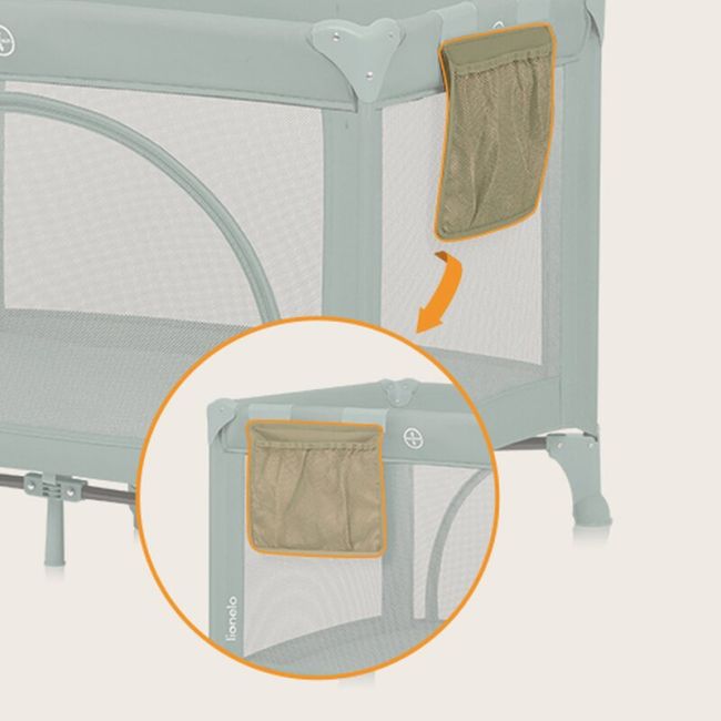 Patut pliant, Lionelo, Laura, 102 x 74 cm, Cu doua nivele, Functie de tarc, Cu roti, Include salteluta si geanta de transport, Pereti din plasa, Deschidere laterala, Pana la 15 kg, 0 luni +, Verde BYNLO-LAURA_GREEN_SAGE