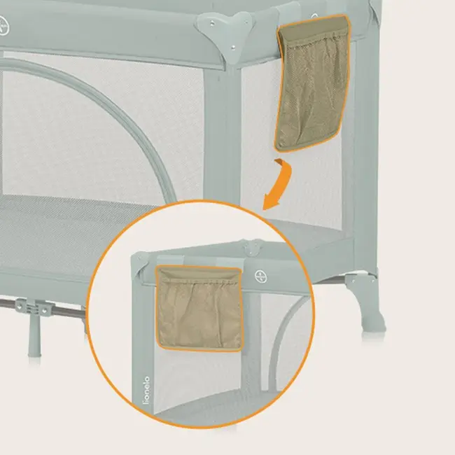 Patut pliant, Lionelo, Laura, 102 x 74 cm, Cu doua nivele, Functie de tarc, Cu roti, Include salteluta si geanta de transport, Pereti din plasa, Deschidere laterala, Pana la 15 kg, 0 luni +, Verde BYNLO-LAURA_GREEN_SAGE