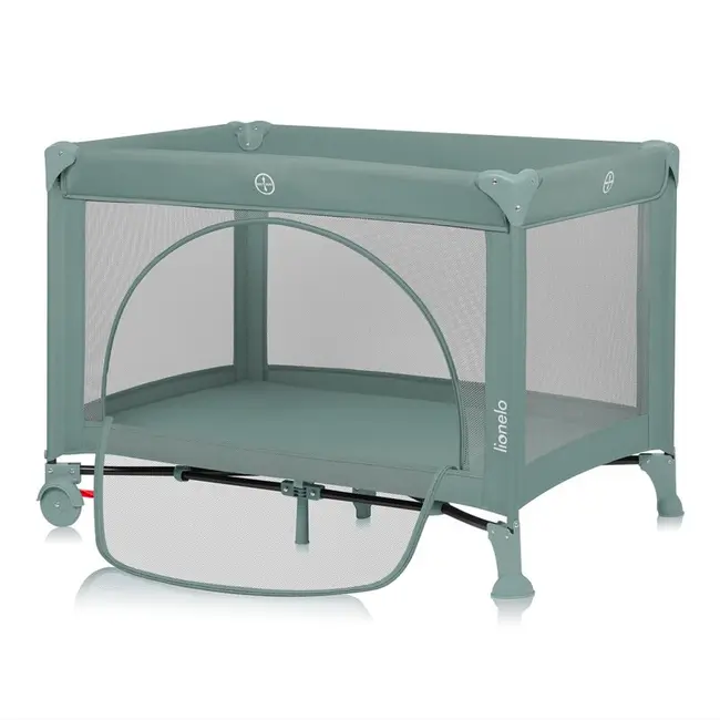 Patut pliant, Lionelo, Laura, 102 x 74 cm, Cu doua nivele, Functie de tarc, Cu roti, Include salteluta si geanta de transport, Pereti din plasa, Deschidere laterala, Pana la 15 kg, 0 luni +, Verde BYNLO-LAURA_GREEN_SAGE