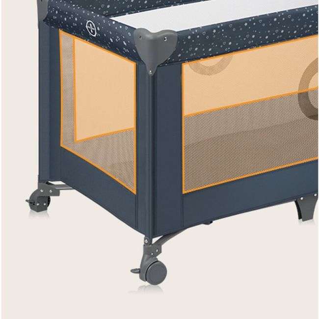 Patut pliant, Lionelo, Stefi, Cu un nivel, Cu intrare laterala cu fermoar, 2 roti, 120x60 cm, Conform cu standardul european de securitate EN 716, Albastru BYNLO-STEFI_BLUE_GREY