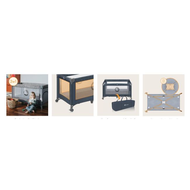 Patut pliant, Lionelo, Stefi, Cu un nivel, Cu intrare laterala cu fermoar, 2 roti, 120x60 cm, Conform cu standardul european de securitate EN 716, Albastru BYNLO-STEFI_BLUE_GREY