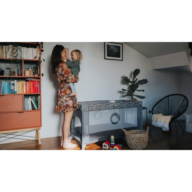 Patut pliant, Lionelo, Stefi, Cu un nivel, Cu intrare laterala cu fermoar, 2 roti, 120x60 cm, Conform cu standardul european de securitate EN 716, Albastru BYNLO-STEFI_BLUE_GREY