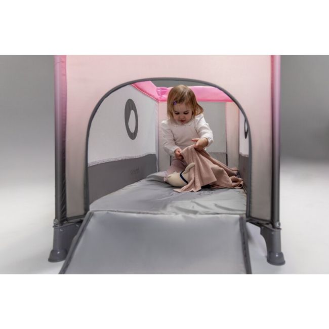 Patut pliant, Lionelo, Stefi, Cu un nivel, Cu intrare laterala cu fermoar, 2 roti, 120x60 cm, Conform cu standardul european de securitate EN 716, Albastru BYNLO-STEFI_BLUE_GREY