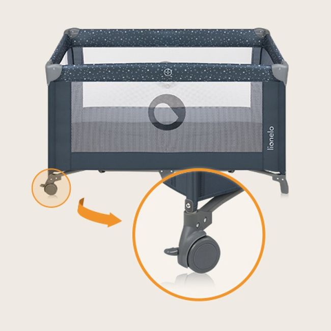 Patut pliant, Lionelo, Stefi, Cu un nivel, Cu intrare laterala cu fermoar, 2 roti, 120x60 cm, Conform cu standardul european de securitate EN 716, Albastru BYNLO-STEFI_BLUE_GREY