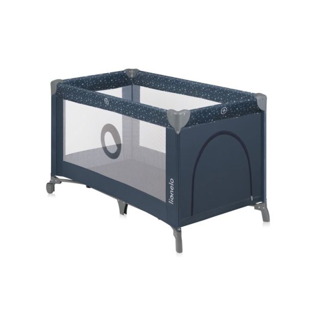 Patut pliant, Lionelo, Stefi, Cu un nivel, Cu intrare laterala cu fermoar, 2 roti, 120x60 cm, Conform cu standardul european de securitate EN 716, Albastru BYNLO-STEFI_BLUE_GREY