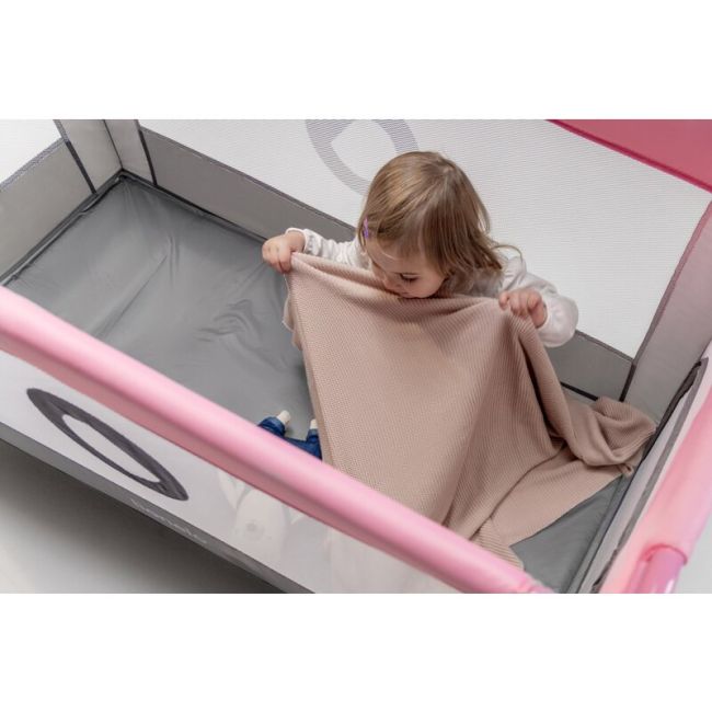 Patut pliant, Lionelo, Stefi, Cu un nivel, Cu intrare laterala cu fermoar, 2 roti, 120x60 cm, Conform cu standardul european de securitate EN 716, Albastru BYNLO-STEFI_BLUE_GREY