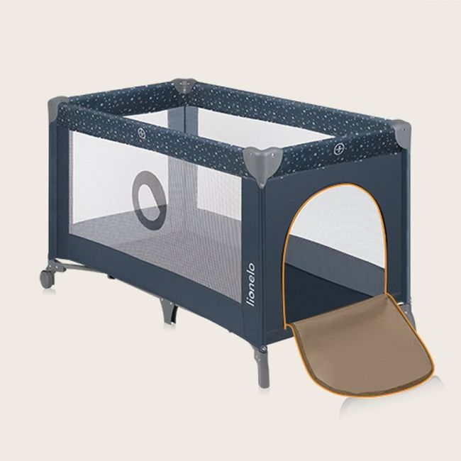 Patut pliant, Lionelo, Stefi, Cu un nivel, Cu intrare laterala cu fermoar, 2 roti, 120x60 cm, Conform cu standardul european de securitate EN 716, Albastru BYNLO-STEFI_BLUE_GREY