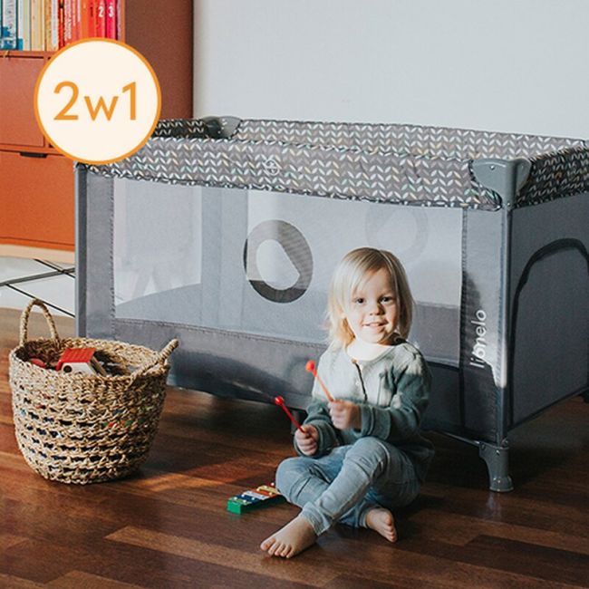Patut pliant, Lionelo, Stefi, Cu un nivel, Cu intrare laterala cu fermoar, 2 roti, 120x60 cm, Conform cu standardul european de securitate EN 716, Albastru BYNLO-STEFI_BLUE_GREY