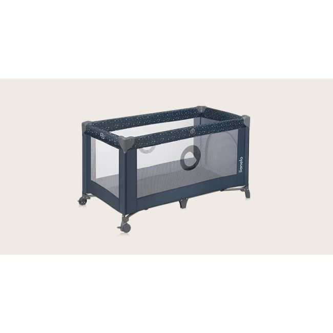 Patut pliant, Lionelo, Stefi, Cu un nivel, Cu intrare laterala cu fermoar, 2 roti, 120x60 cm, Conform cu standardul european de securitate EN 716, Albastru BYNLO-STEFI_BLUE_GREY