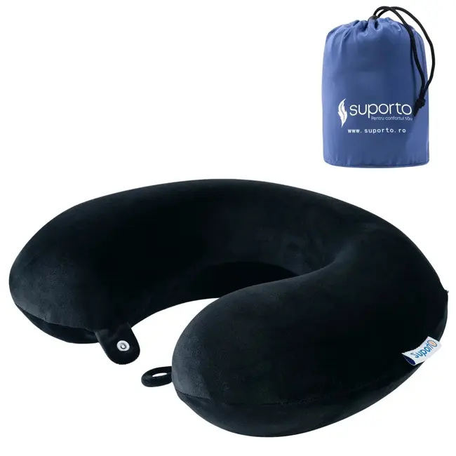 Perna pentru gat si avion Suporto Travel Clasica, din spuma cu memorie, Neagra SPTPCAN000