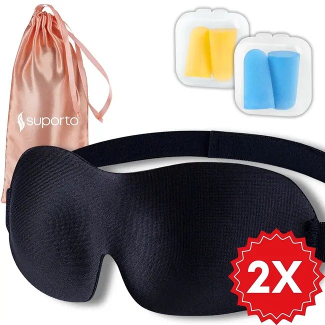 Set 2x Masti de dormit Suporto, design 3D fara presiune pe ochi, reglabile, cu huse Roz perlat, blocheaza lumina in totalitate, si 4 seturi de dopuri SPTSET2MASC1PCH