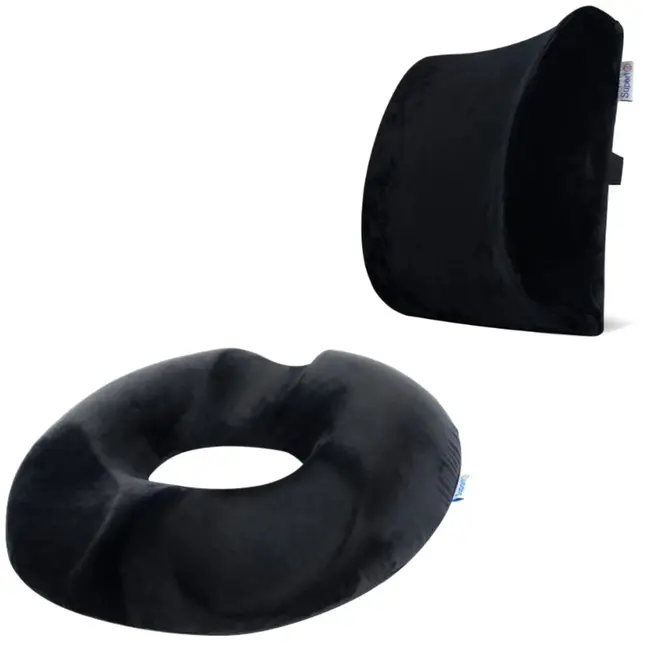 Set Perne Ortopedice | Perna lombara Suporto si Perna sezut Suporto&reg;️ Donut din spuma cu memorie| Culoare Negru SPTSETDNL1NR0