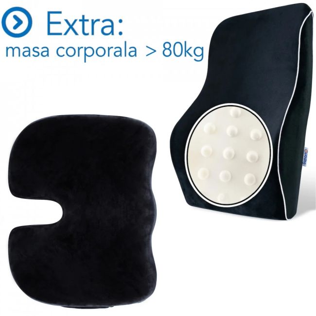 Set perna ortopedica pentru spate si perna de sezut cu spuma cu memorie Extra SPTSETPSEL2NE0