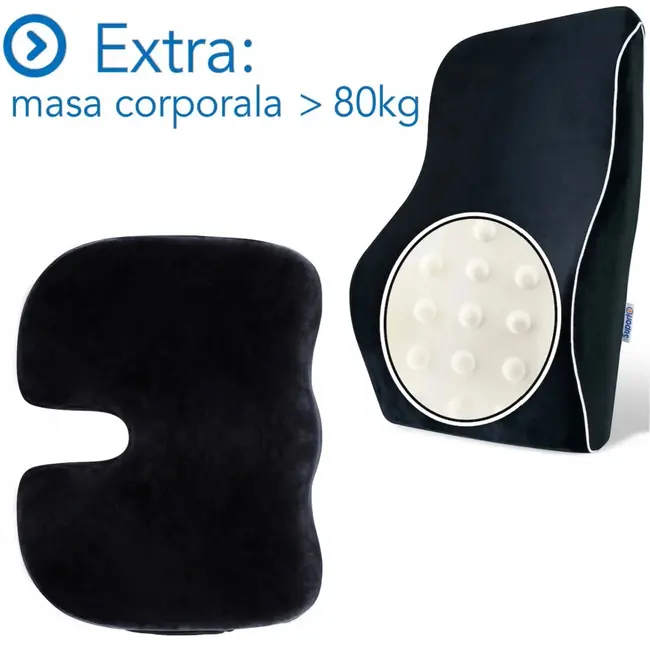 Set perna ortopedica pentru spate si perna de sezut cu spuma cu memorie Extra SPTSETPSEL2NE0