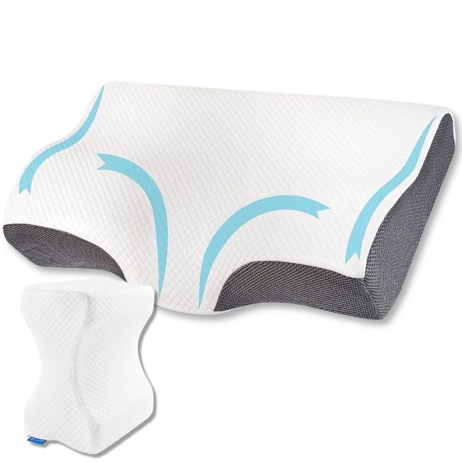 Set perne pentru dormit Suporto®️, perna ortopedica cu suport cervical si perna pentru genunchi SPTSETPDCPGE00
