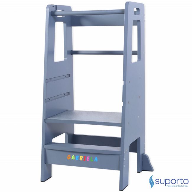 Turn de Invatare pentru Copii - Inaltator de tip Learning Tower cu Treapta de urcare antiderapanta si Balustrade de Protectie - Suporto SPTTURN1GRI