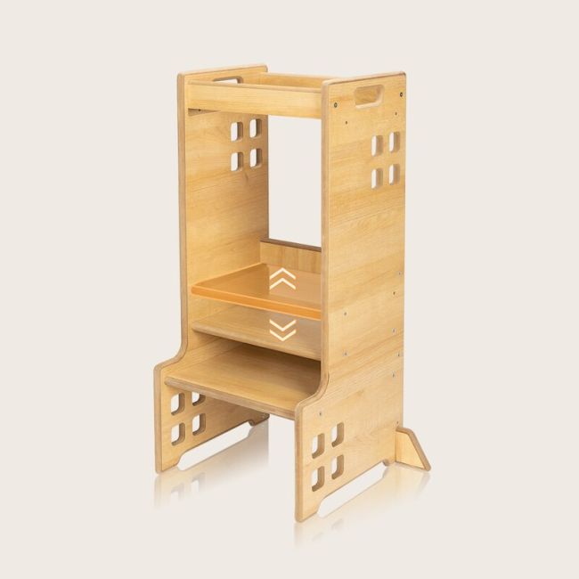 Turn de invatare Montessori, Lionelo, Cass, Functie de raft pentru carti, Pana la 30 kg, 12 luni - 6 ani, Din MDF si furnir, 3 trepte de inaltime, Alb BYNLO-CASS_WHITE