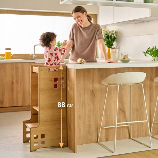 Turn de invatare Montessori, Lionelo, Cass, Functie de raft pentru carti, Pana la 30 kg, 12 luni - 6 ani, Din MDF si furnir, 3 trepte de inaltime, Alb BYNLO-CASS_WHITE