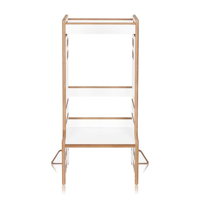 Turn de invatare Montessori, Lionelo, Cass, Functie de raft pentru carti, Pana la 30 kg, 12 luni - 6 ani, Din MDF si furnir, 3 trepte de inaltime, Alb BYNLO-CASS_WHITE