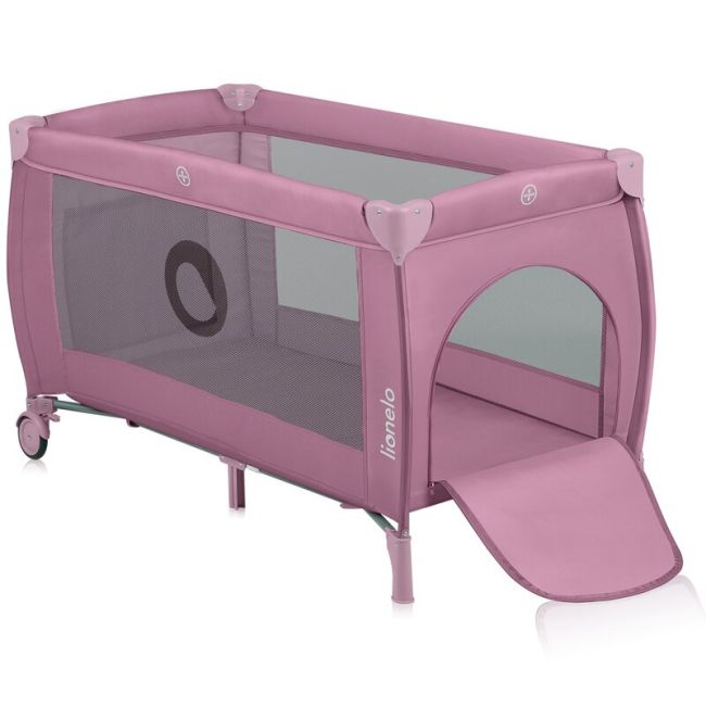  Patut pliant, Lionelo, Stefi Plus, Cu doua nivele, Cu intrare laterala cu fermoar, 2 roti, 120 x 60 cm, Conform cu standardul european de securitate EN 716, Roz BYNLO-STEFI_PLUS_PINK_MAGNOLIA