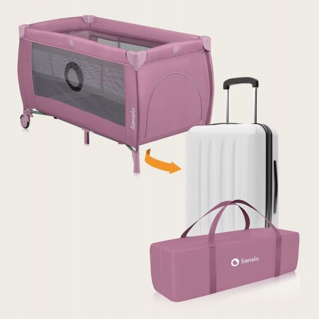  Patut pliant, Lionelo, Stefi Plus, Cu doua nivele, Cu intrare laterala cu fermoar, 2 roti, 120 x 60 cm, Conform cu standardul european de securitate EN 716, Roz BYNLO-STEFI_PLUS_PINK_MAGNOLIA