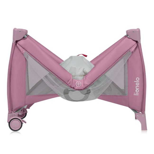 Patut pliant, Lionelo, Stefi Plus, Cu doua nivele, Cu intrare laterala cu fermoar, 2 roti, 120 x 60 cm, Conform cu standardul european de securitate EN 716, Roz BYNLO-STEFI_PLUS_PINK_MAGNOLIA