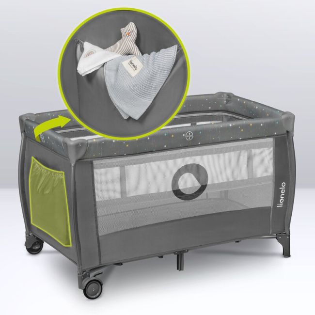  Patut pliant, Lionelo, Stefi Plus, Cu doua nivele, Cu intrare laterala cu fermoar, 2 roti, 120 x 60 cm, Conform cu standardul european de securitate EN 716, Roz BYNLO-STEFI_PLUS_PINK_MAGNOLIA