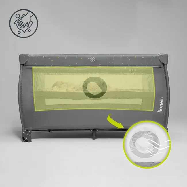  Patut pliant, Lionelo, Stefi Plus, Cu doua nivele, Cu intrare laterala cu fermoar, 2 roti, 120 x 60 cm, Conform cu standardul european de securitate EN 716, Verde Olive BYNLO-STEFI_PLUS_GREEN_OLIVE