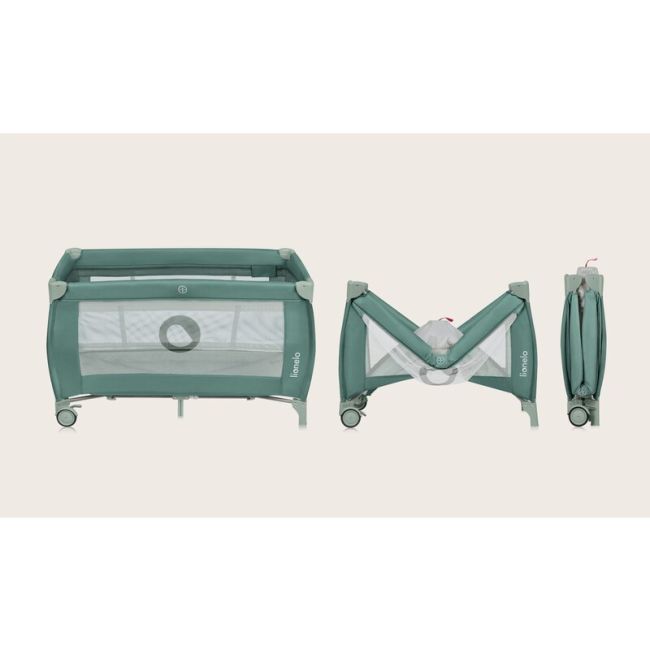  Patut pliant, Lionelo, Stefi Plus, Cu doua nivele, Cu intrare laterala cu fermoar, 2 roti, 120 x 60 cm, Conform cu standardul european de securitate EN 716, Verde Olive BYNLO-STEFI_PLUS_GREEN_OLIVE