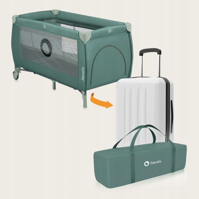  Patut pliant, Lionelo, Stefi Plus, Cu doua nivele, Cu intrare laterala cu fermoar, 2 roti, 120 x 60 cm, Conform cu standardul european de securitate EN 716, Verde Olive BYNLO-STEFI_PLUS_GREEN_OLIVE
