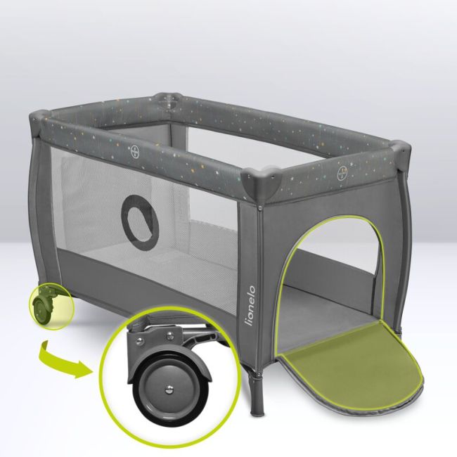  Patut pliant, Lionelo, Stefi Plus, Cu doua nivele, Cu intrare laterala cu fermoar, 2 roti, 120 x 60 cm, Conform cu standardul european de securitate EN 716, Verde Olive BYNLO-STEFI_PLUS_GREEN_OLIVE