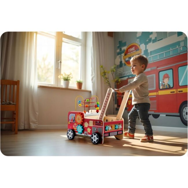 Antemergator din lemn tip masina de pompieri si diverse activitati, 48 x 27.5 x 40.5 cm, ricokids rk-873 edeedi787301