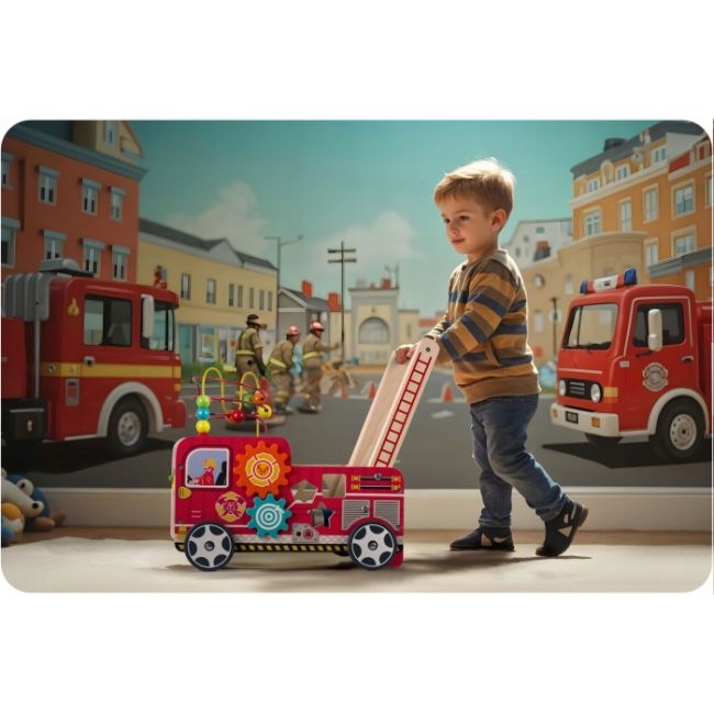 Antemergator din lemn tip masina de pompieri si diverse activitati, 48 x 27.5 x 40.5 cm, ricokids rk-873 edeedi787301