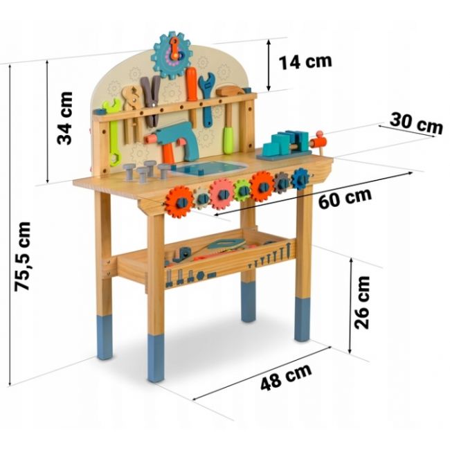 Atelier de lucru din lemn cu accesorii incluse, 60 x 30 x 75.5 cm, ricokids rk-876 edeedi787600