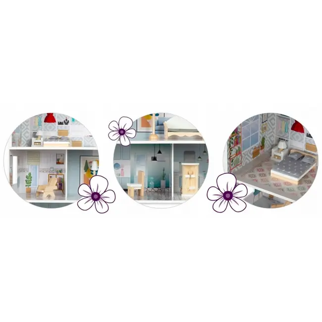 Casuta de papusi din lemn cu 3 etaje, mobilier inclus, 60 x 24 x 70 cm, ricokids rk-878 - albastru deschis edeedi787801
