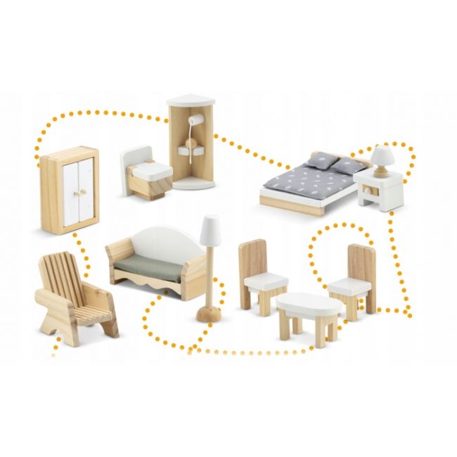 Casuta de papusi din lemn cu 3 etaje, mobilier inclus, 60 x 24 x 70 cm, ricokids rk-878 - albastru deschis edeedi787801