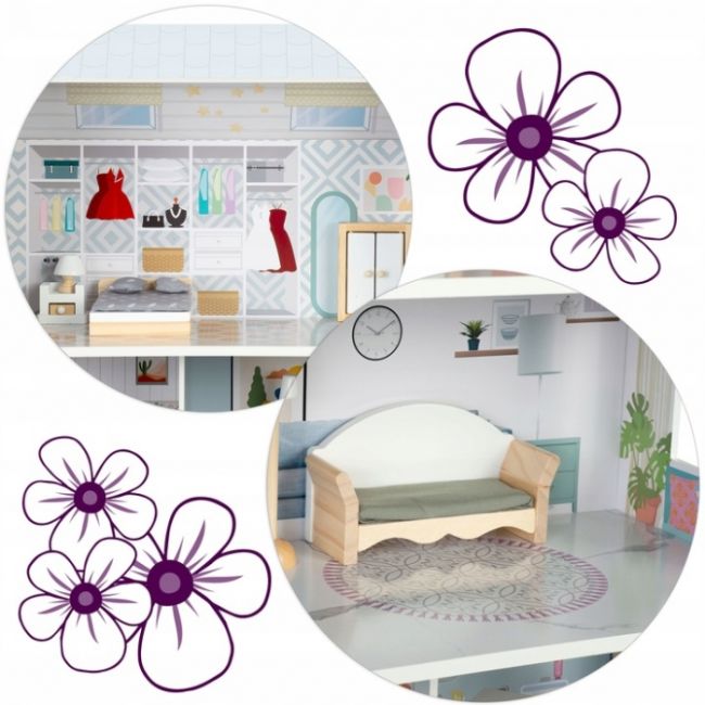 Casuta de papusi din lemn cu 3 etaje, mobilier inclus, 60 x 24 x 70 cm, ricokids rk-878 - albastru deschis edeedi787801