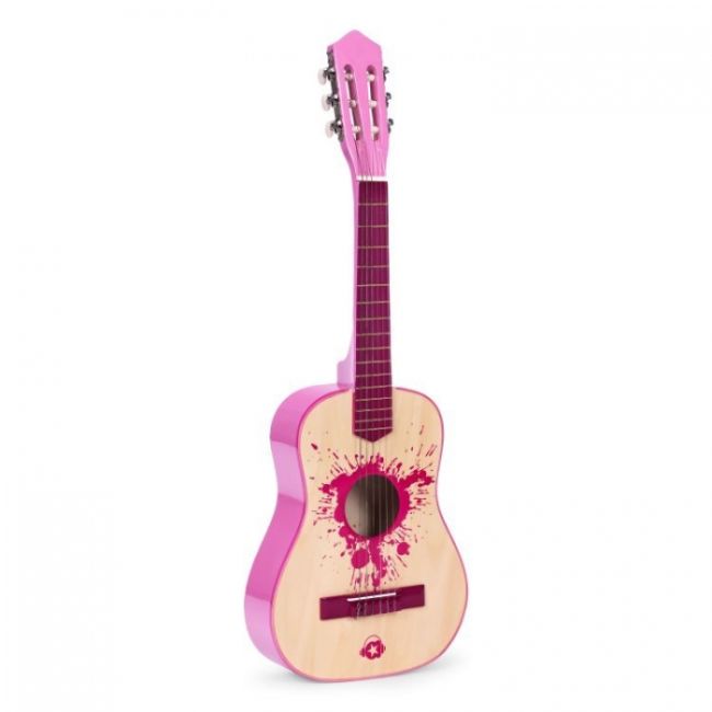 Chitara din lemn cu 6 corzi pentru copii, 86 x 31 cm, ecotoys hx18026-34 - roz edeedihx18026-34pink
