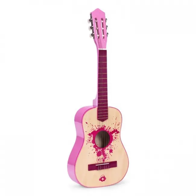 Chitara din lemn cu 6 corzi pentru copii, 86 x 31 cm, ecotoys hx18026-34 - roz edeedihx18026-34pink