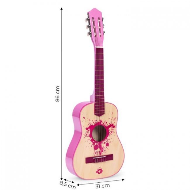 Chitara din lemn cu 6 corzi pentru copii, 86 x 31 cm, ecotoys hx18026-34 - roz edeedihx18026-34pink