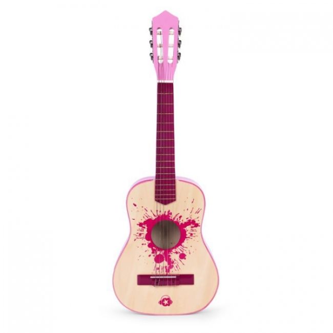 Chitara din lemn pentru copii cu 6 corzi ecotoys hx18022-30, 76 x 28 cm - roz edeedihx18022-30pink