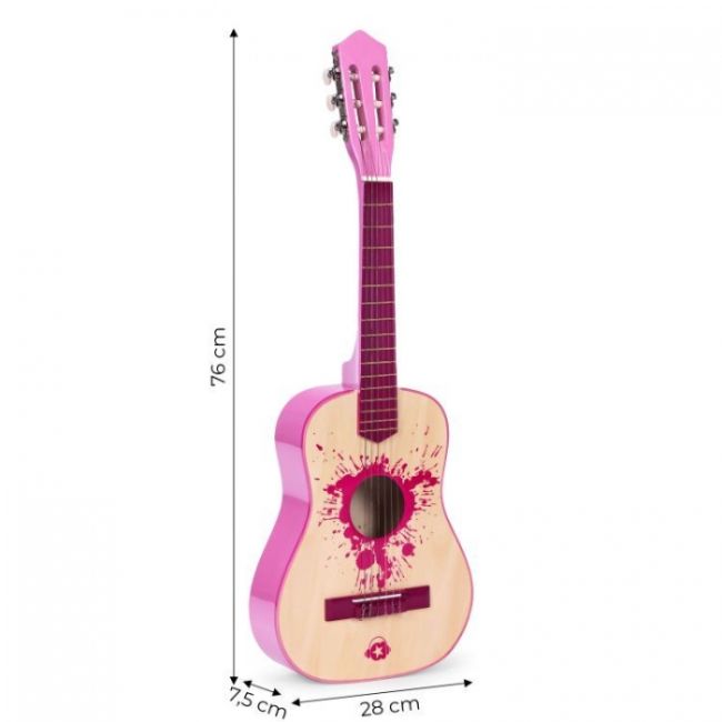 Chitara din lemn pentru copii cu 6 corzi ecotoys hx18022-30, 76 x 28 cm - roz edeedihx18022-30pink