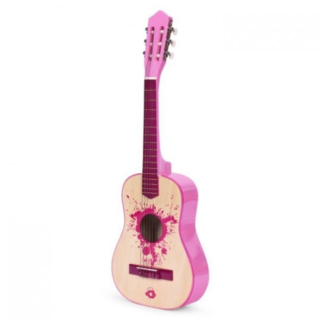 Chitara din lemn pentru copii cu 6 corzi ecotoys hx18022-30, 76 x 28 cm - roz edeedihx18022-30pink
