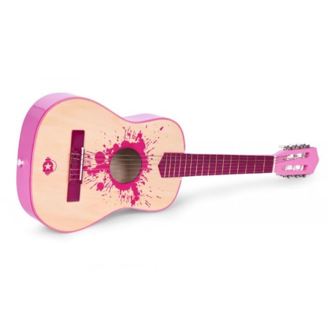 Chitara din lemn pentru copii cu 6 corzi ecotoys hx18022-30, 76 x 28 cm - roz edeedihx18022-30pink