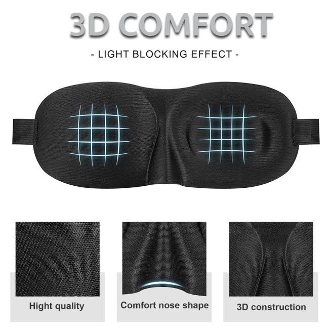 Masca de dormit, 3D, WAYA, Reglabila, 100% lumina blocata, Negru EKDEM-3D02
