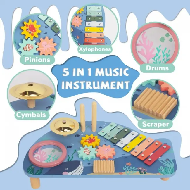 Masuta din lemn cu instrumente muzicale ecotoys tl204013 edeeditl204013