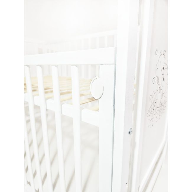 Patut din lemn cu laterala culisabila, transformabil co-sleeper, 120×60 cm, Bears EKDps41843