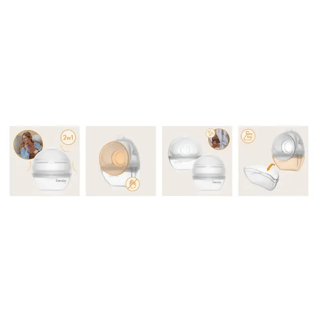 Pompa de san si colector de lapte, Lionelo, Milky 2 in 1, Volum 60 ml, Forma anatomica, Compataibila cu utilizarea cu sutien, Fara bisfenol A, Portabila, Alb BYNLOC-MILKY_2IN1