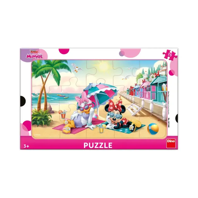 Puzzle cu rama - minnie si daisy la plaja (15 piese)